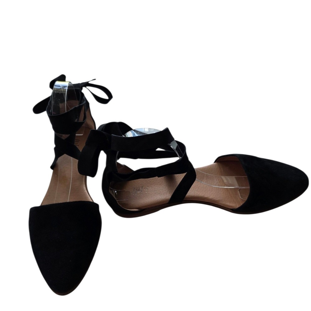 J. Jill Black Suede Pointed Toe Ankle Wrap Tie D'Orsay Flats Shoes Size 9.5 Fall